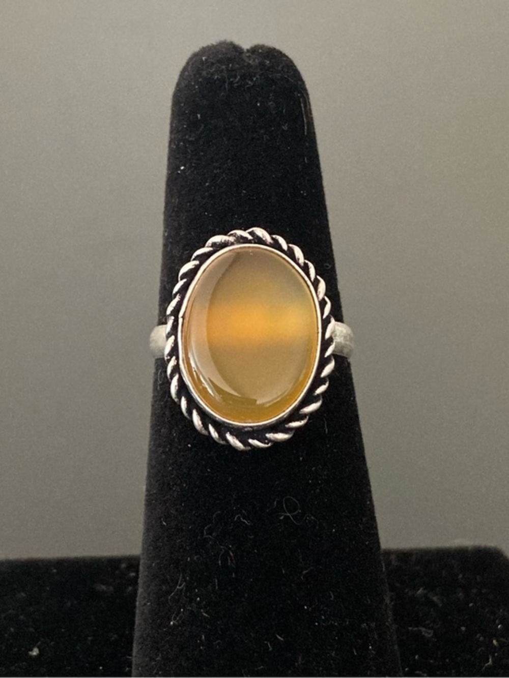 Sterling Silver Oval Honey Amber Stone Ring - Size 5